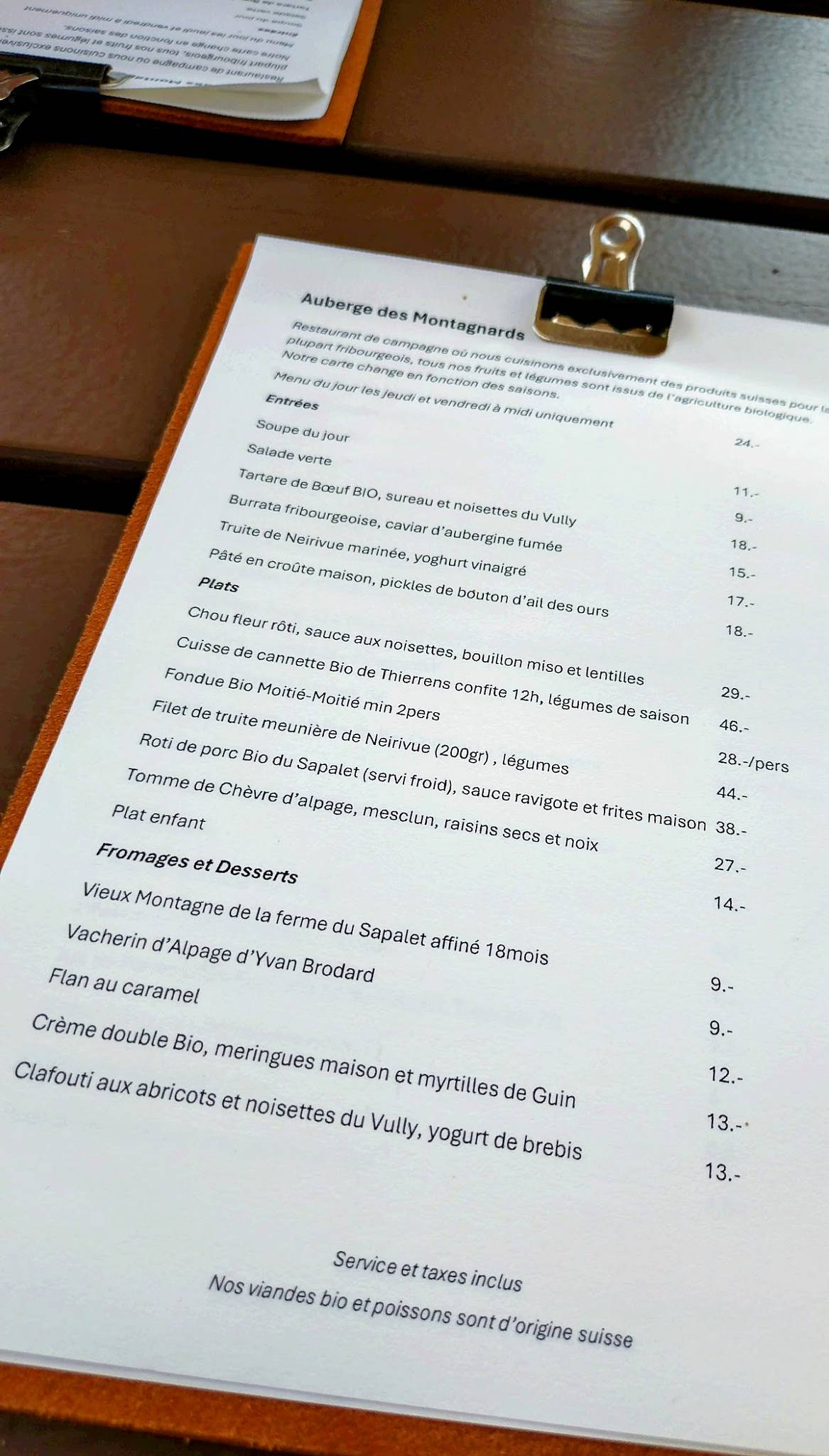 Menu di Auberge des Montagnards 