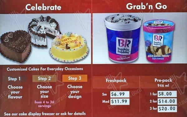 Menu de Baskin-Robbins