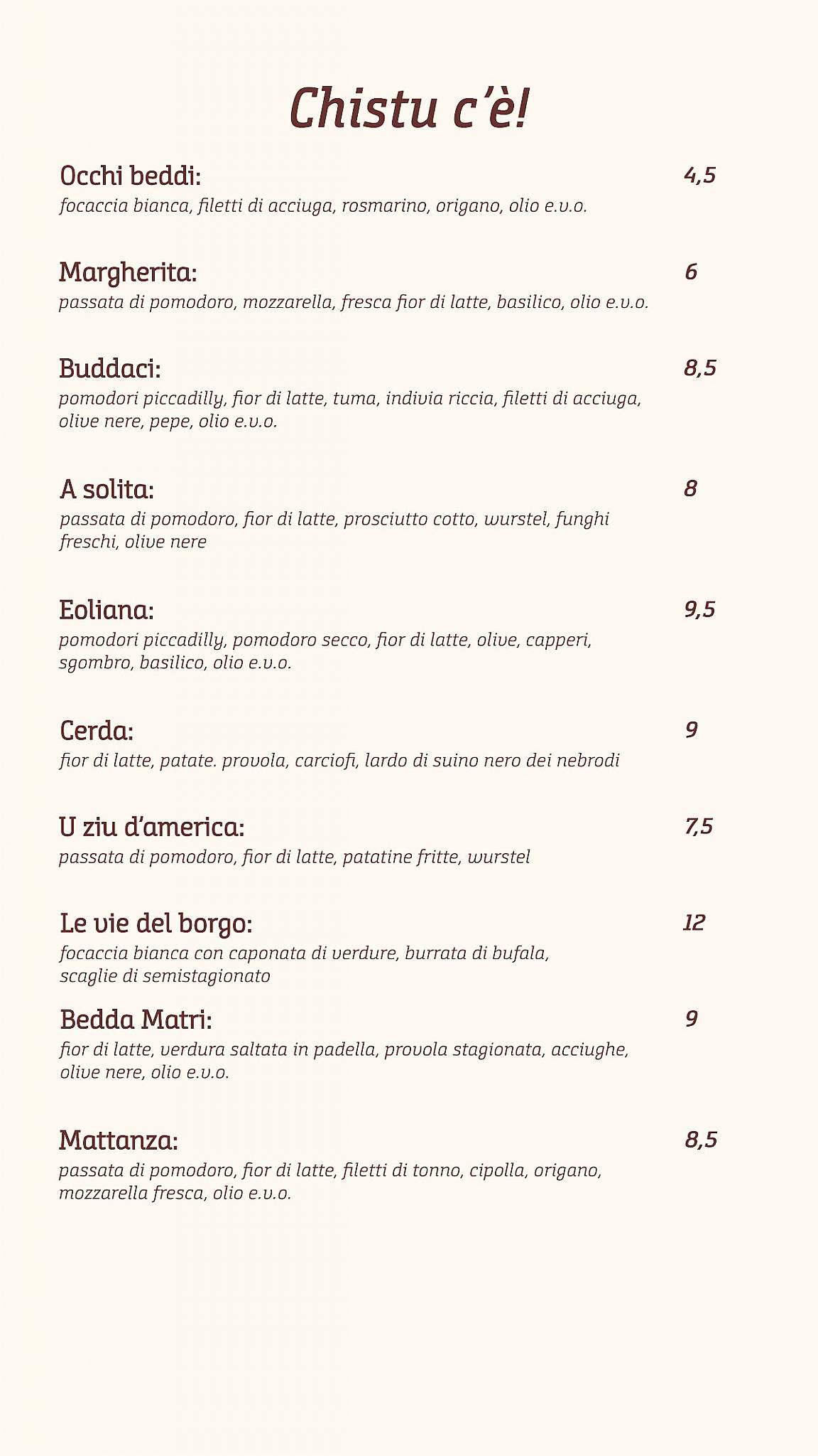 Menu di Bedda Matri - specialità sicule 