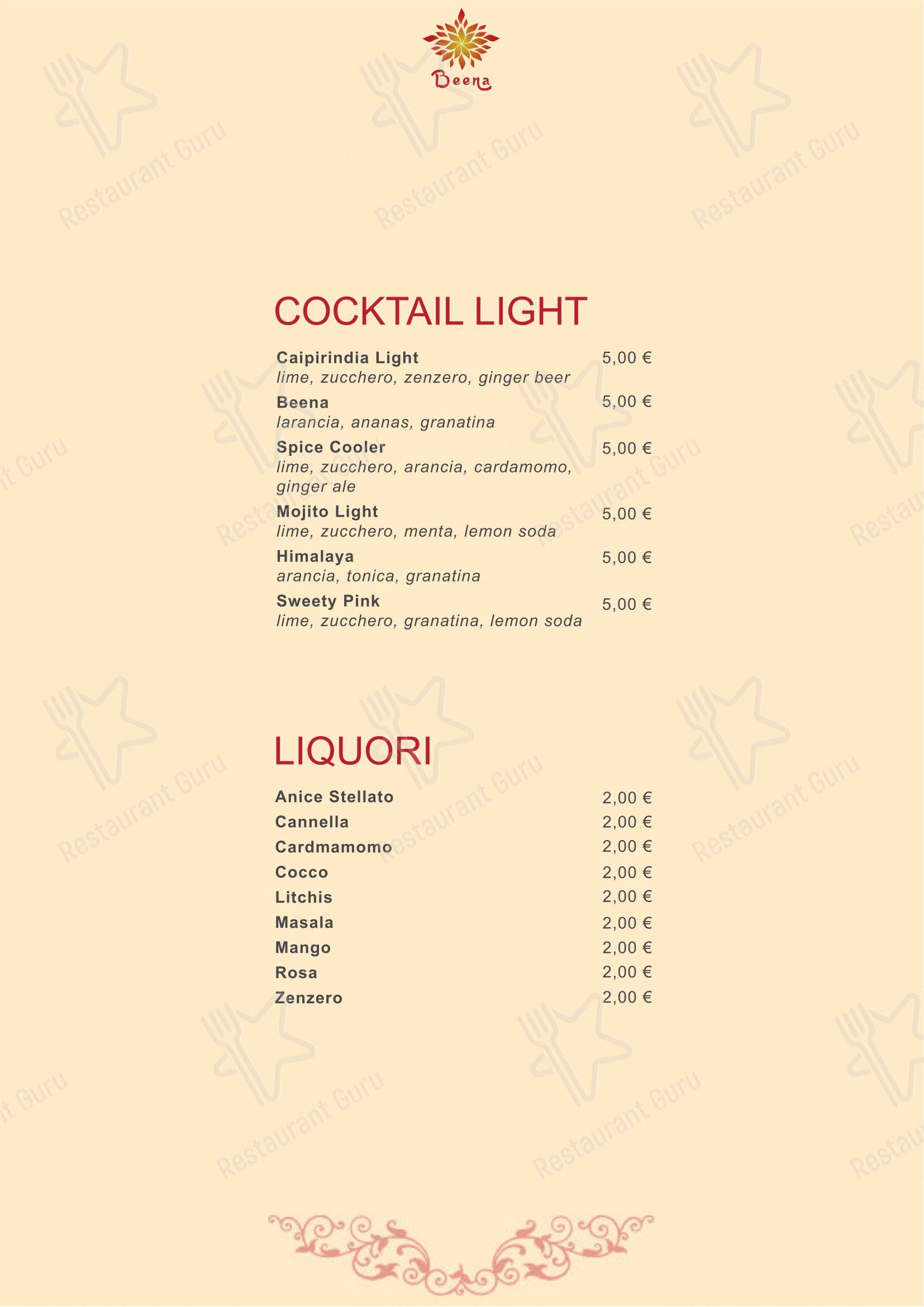 Menu per Beena Apericena Indiano in Torino