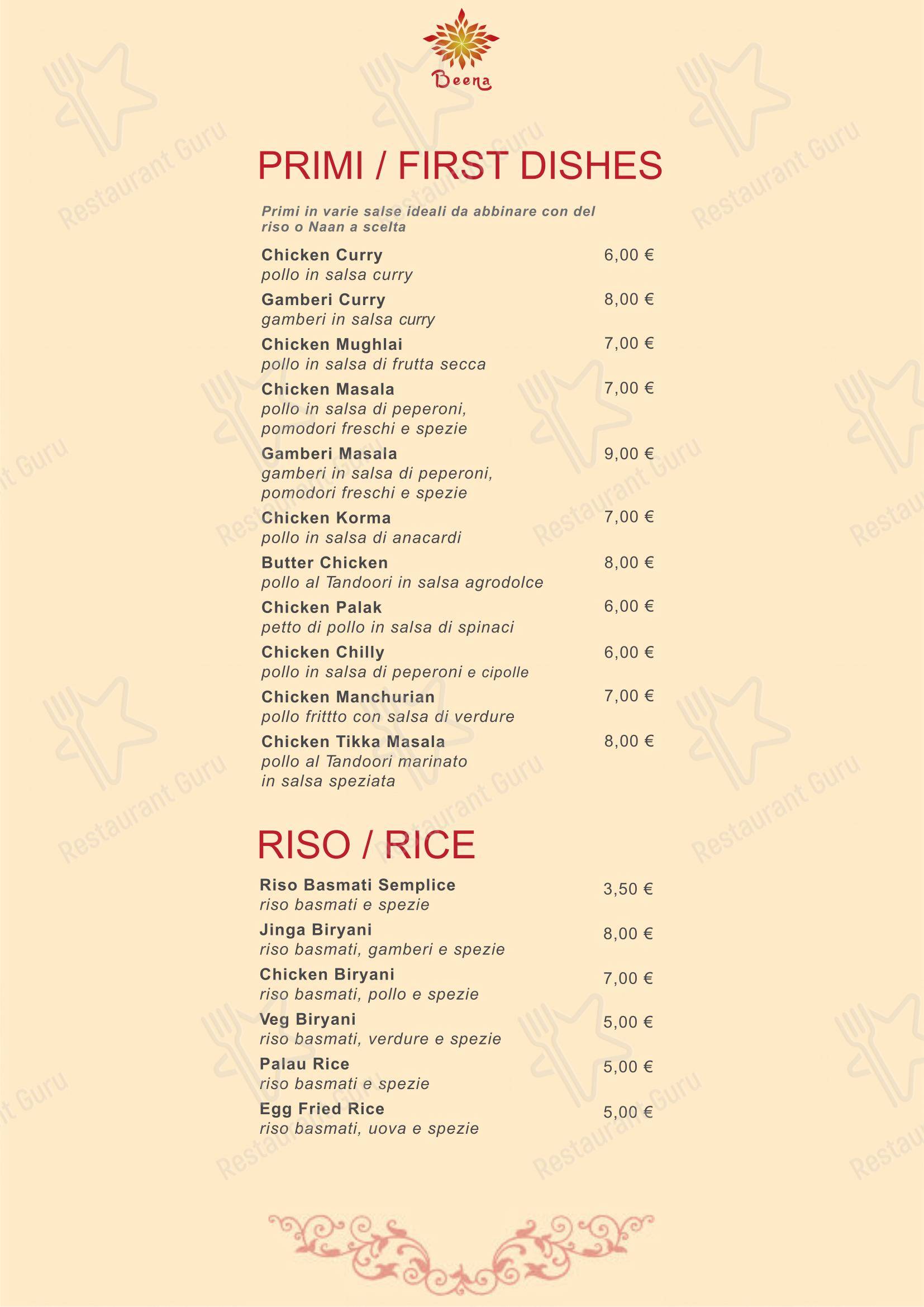 Menu di Beena Apericena Indiano - Menu