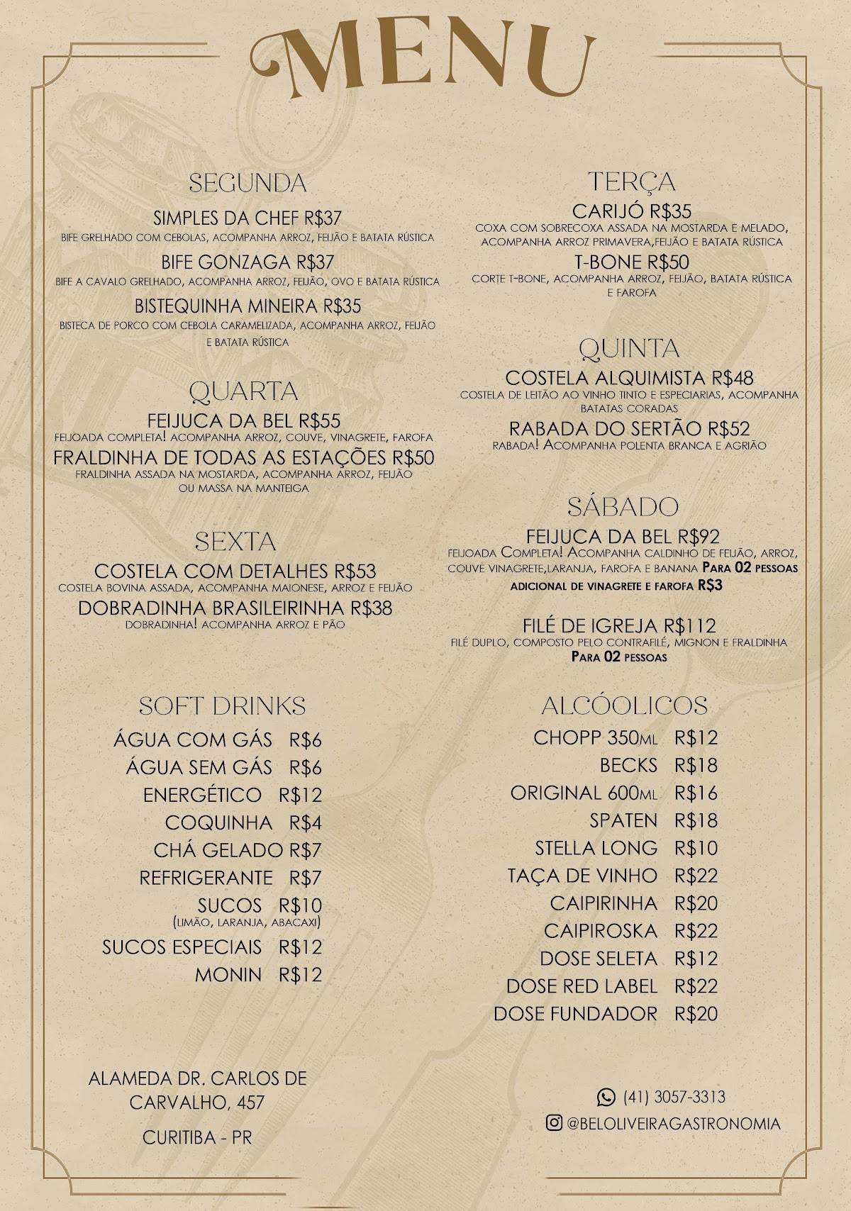 Bel Oliveira Gastronomia cardápio