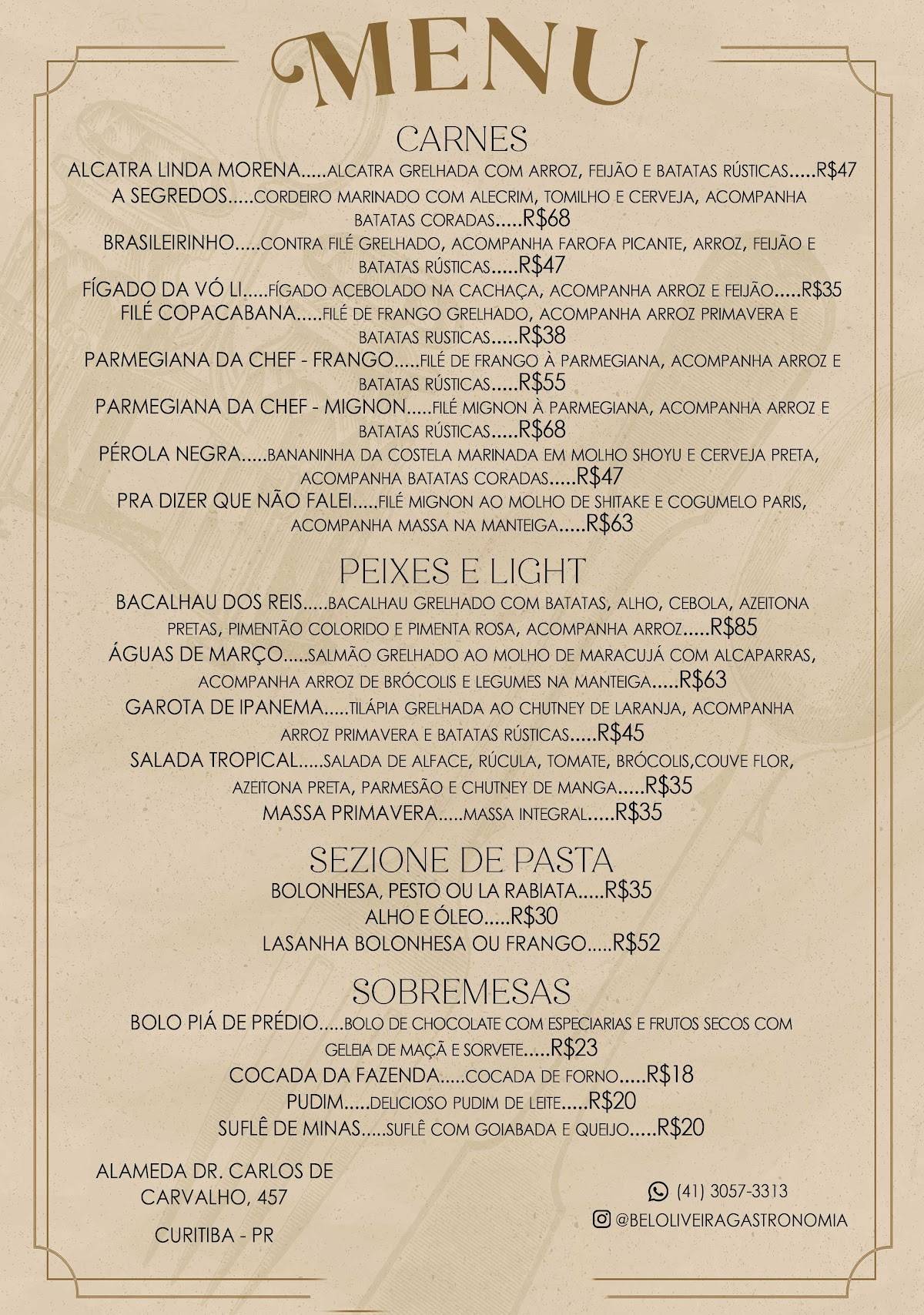Bel Oliveira Gastronomia cardápio