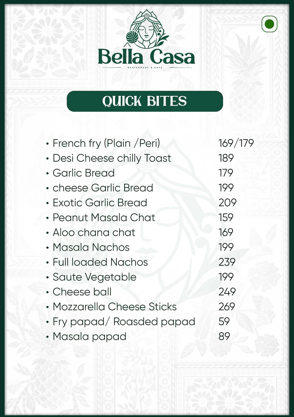 Bella Casa menu