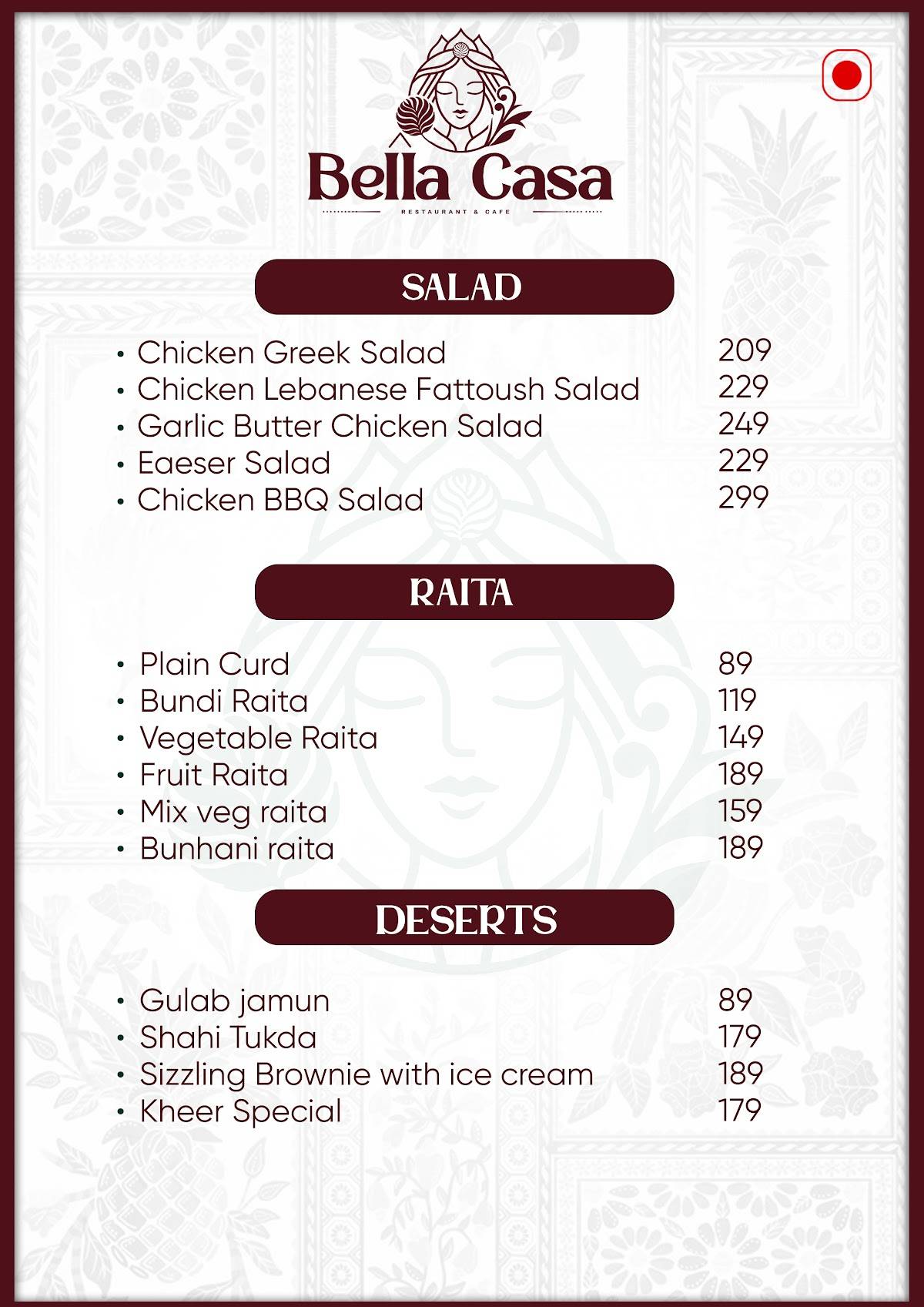 Bella Casa menu