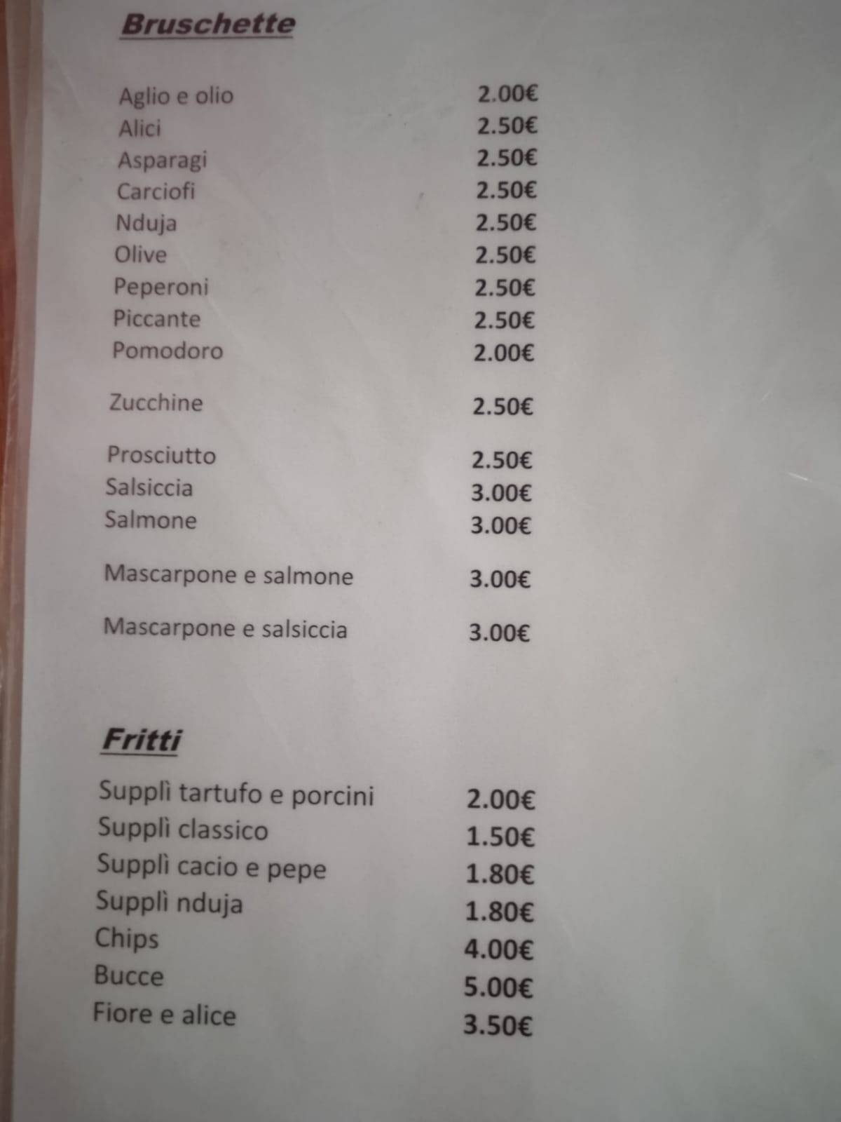 Menu di Gli Sfrontati 