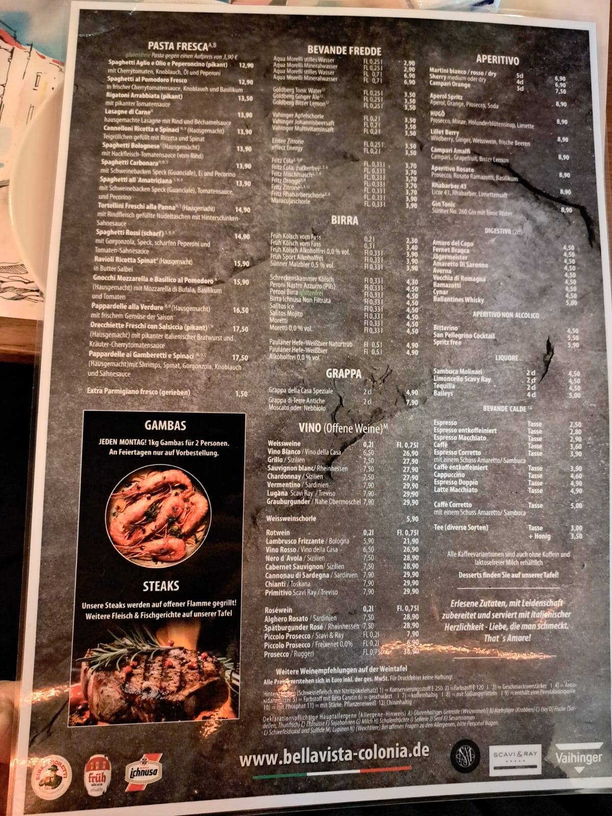 Menu de Bellavista Trattoria-Pizzeria - Event-Bistro