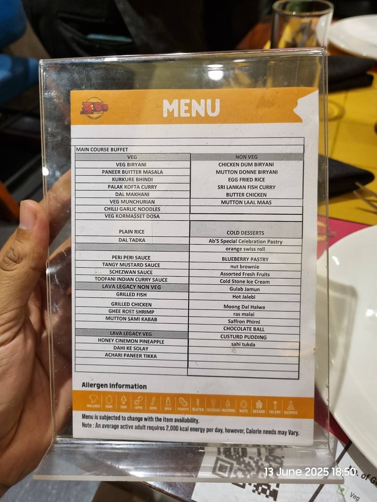 AB's - Absolute Barbecues Whitefield, Bangalore menu