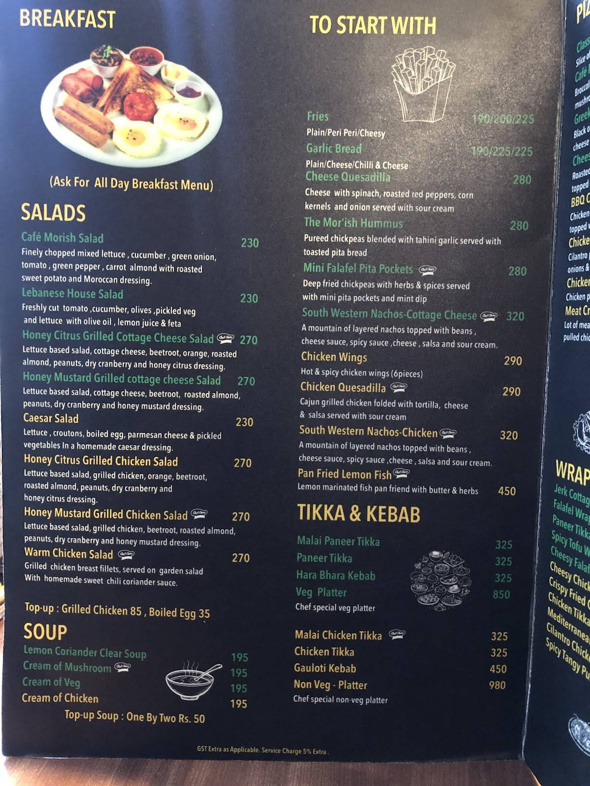 Cafe Mor'ish menu