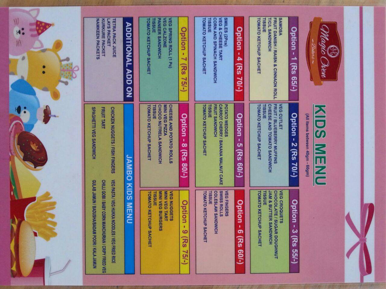 Magic Oven menu
