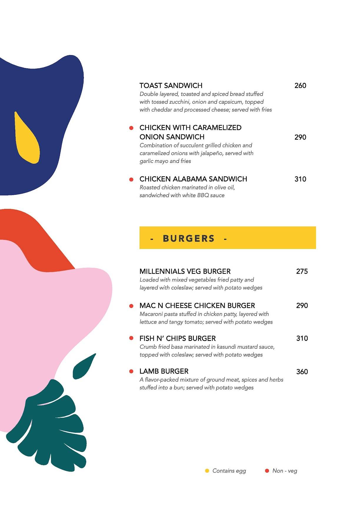 Millennials menu
