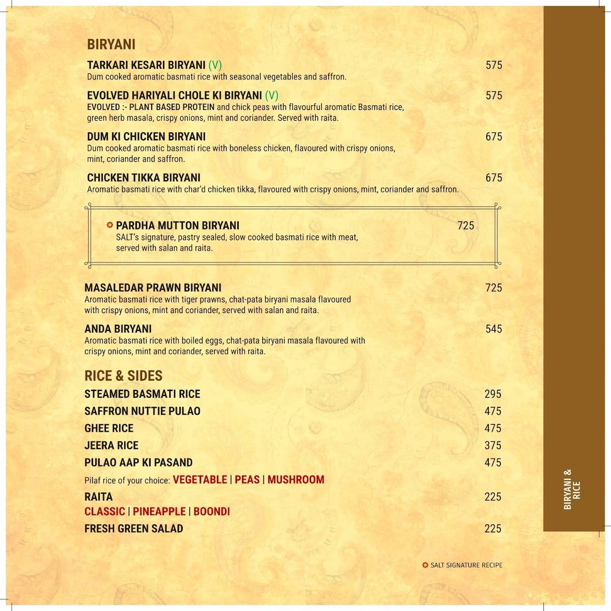 SALT - Indian Restaurant Bar & Grill menu