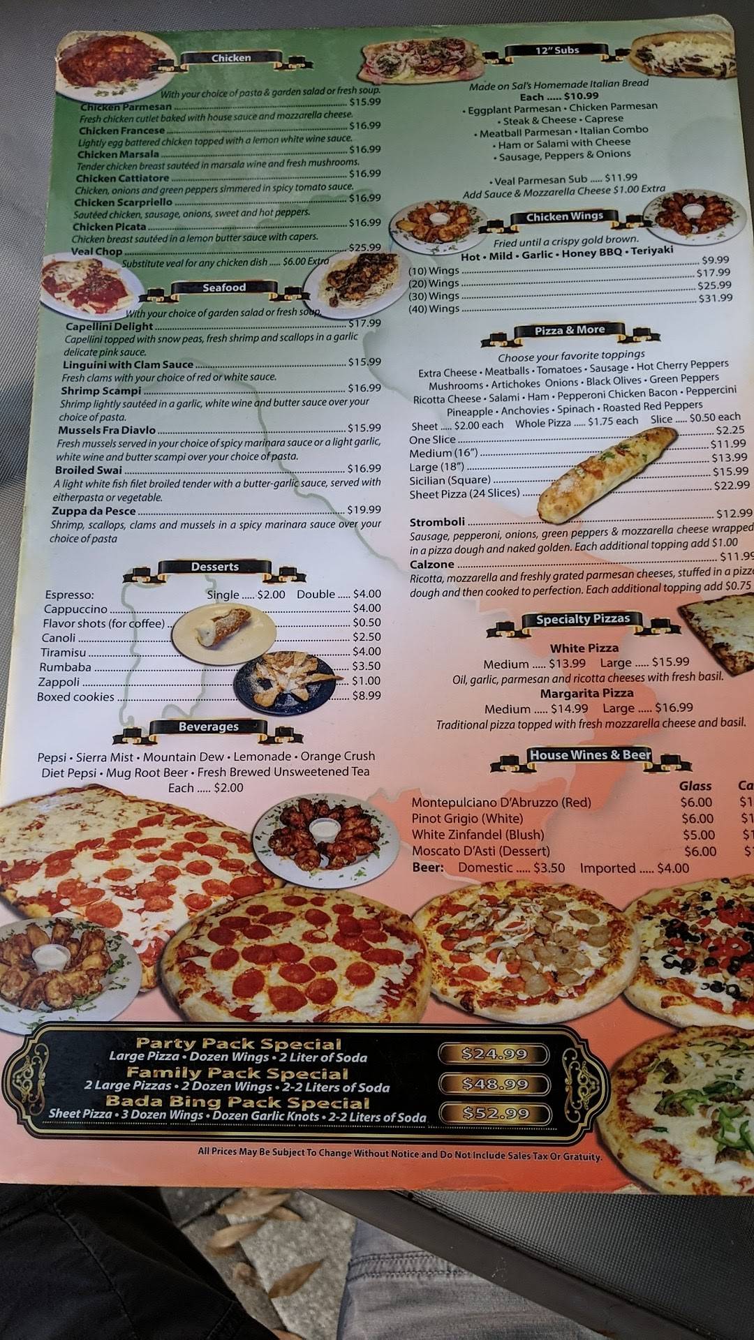 Menu at Benny Bada Bings Pizza pub & bar, Venice