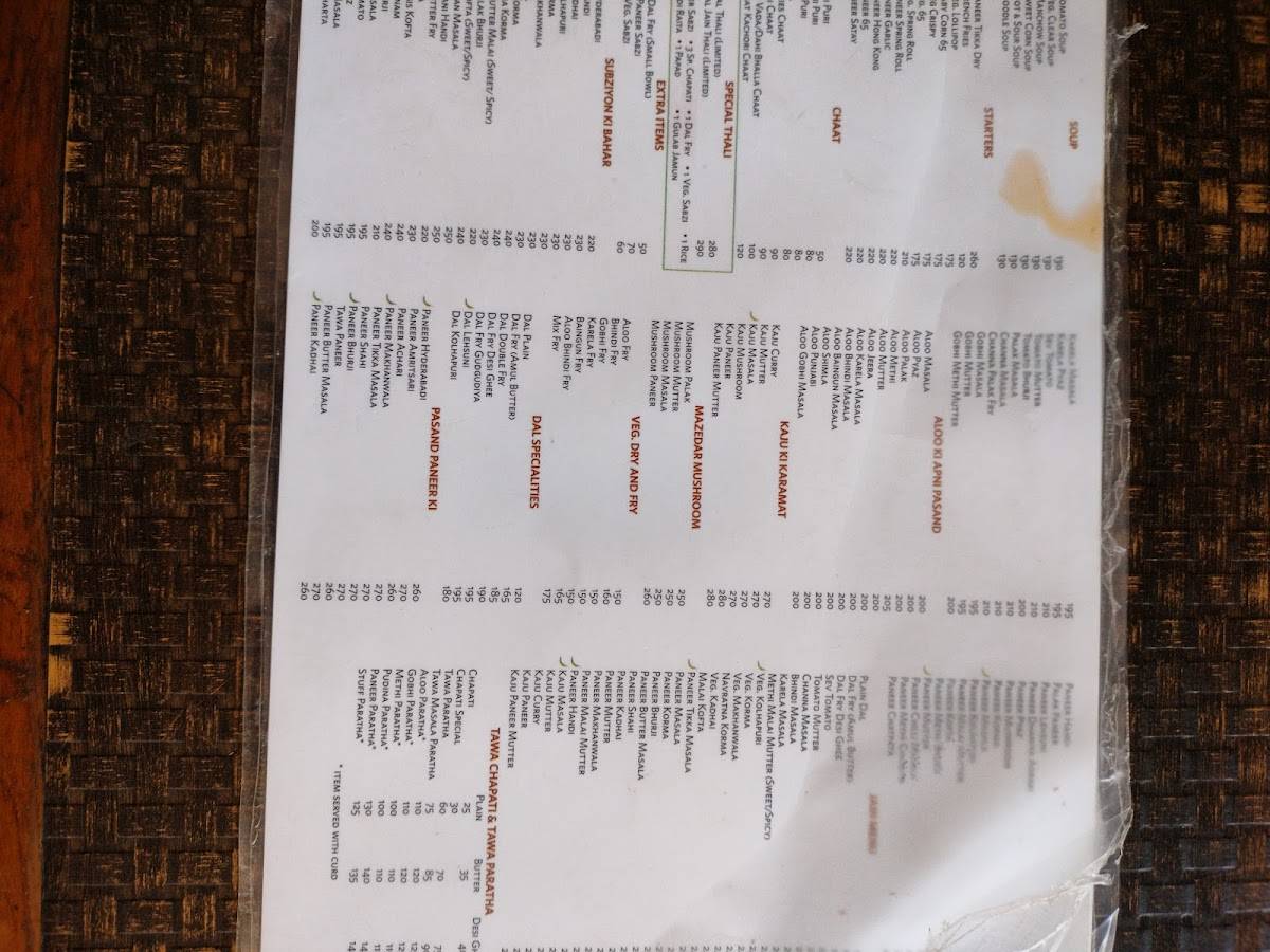 Bhagat Tarachand Pure Veg. Restaurant menu