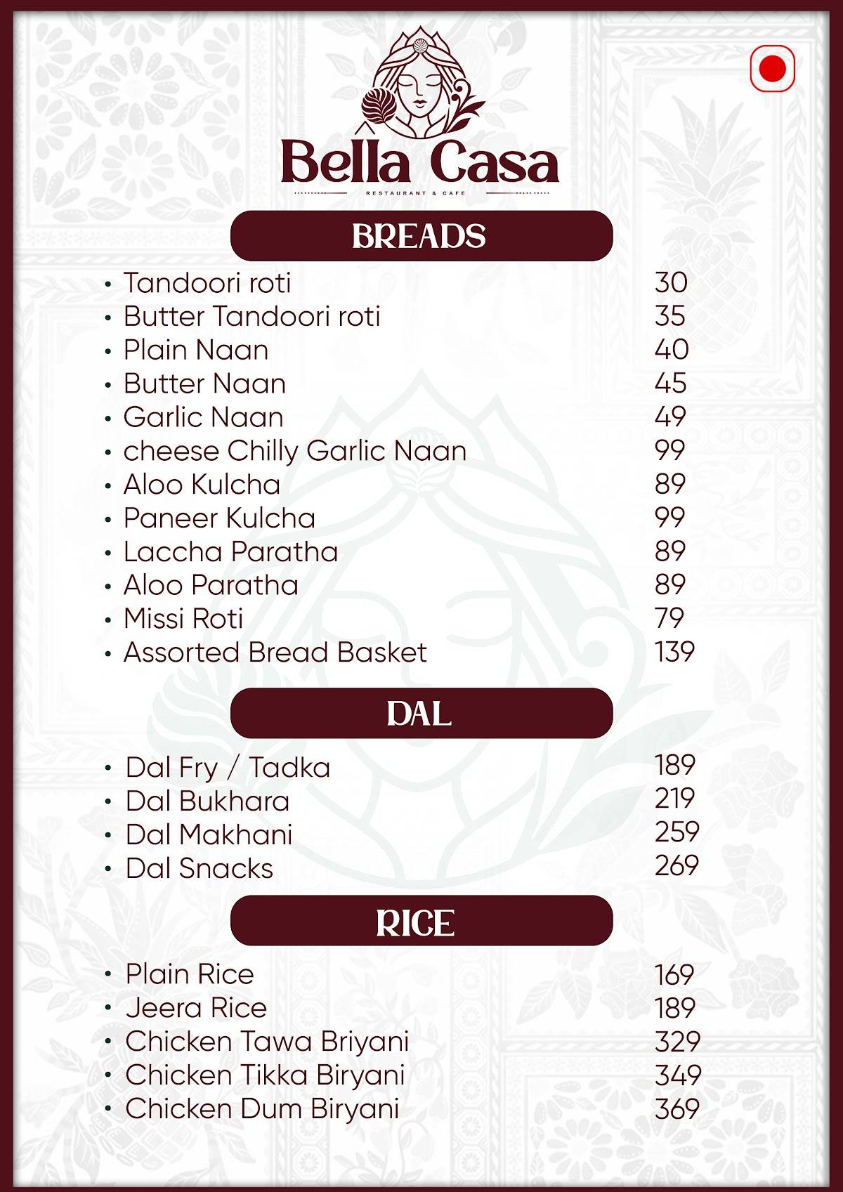 Bella Casa menu