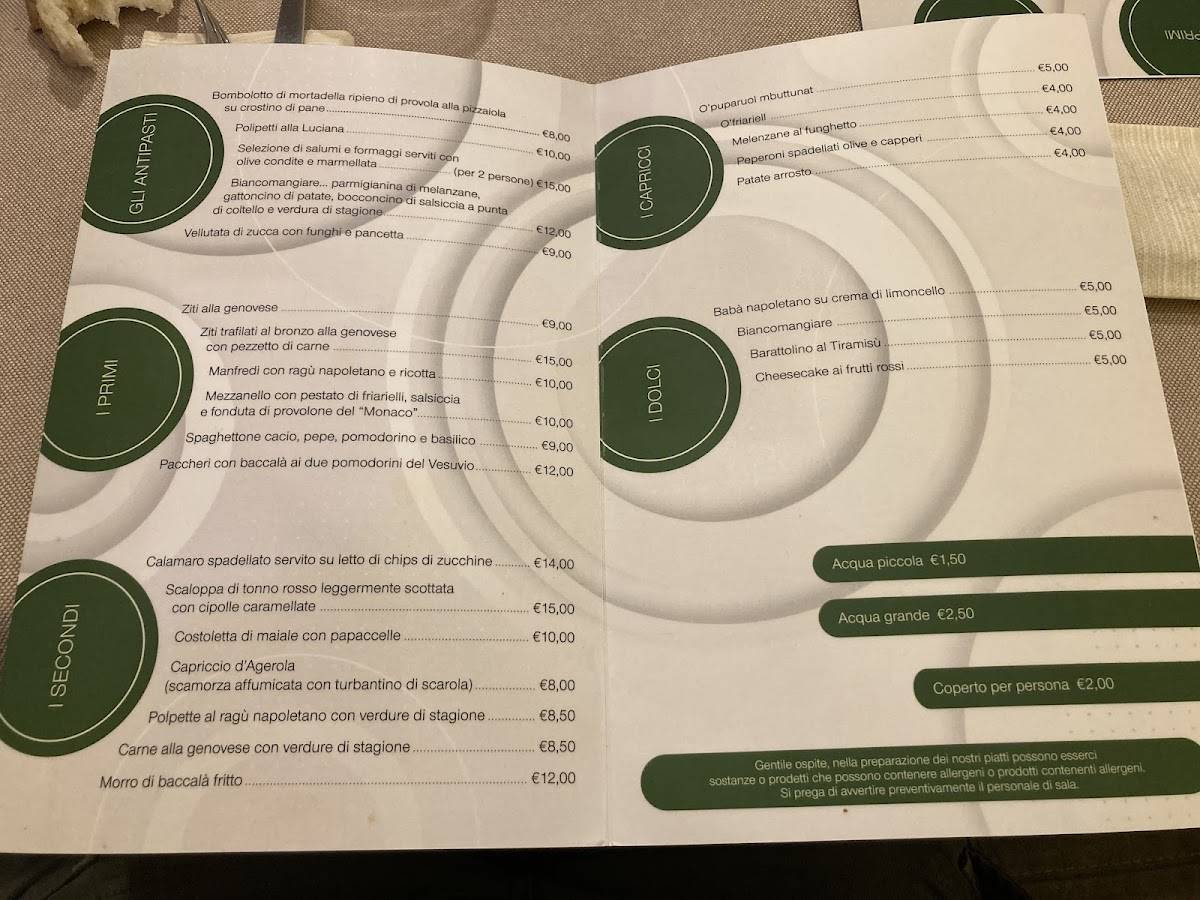 Menu di Biancomangiare - Cucina tipica napoletana Trattoria Osteria Napoli 