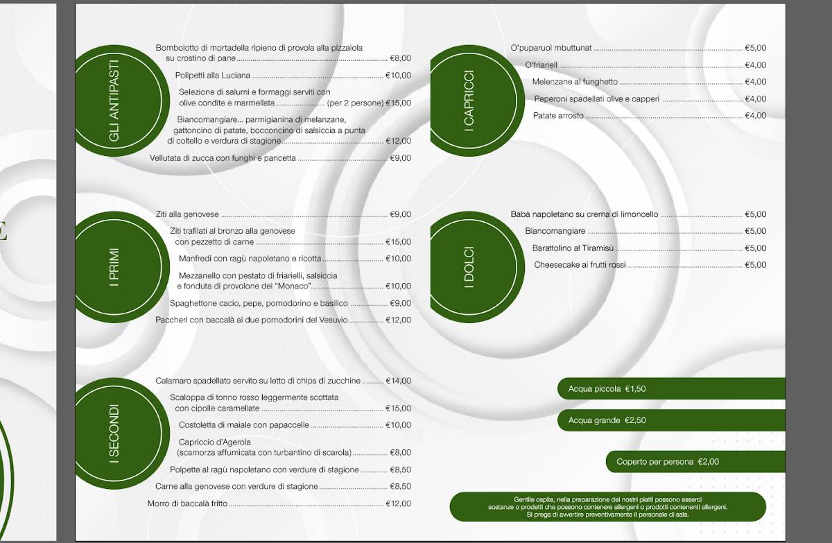 Menu di Biancomangiare - Cucina tipica napoletana Trattoria Osteria Napoli 