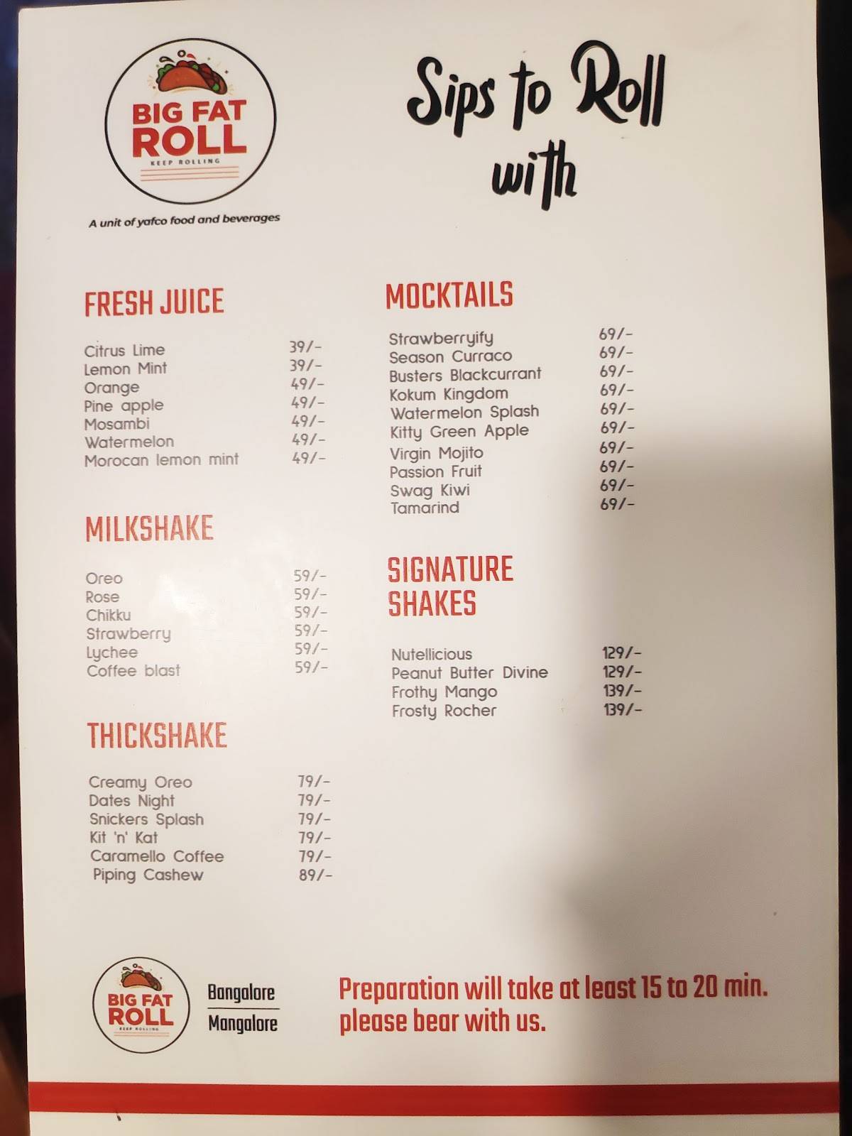 Big Fat Roll derlakatte menu