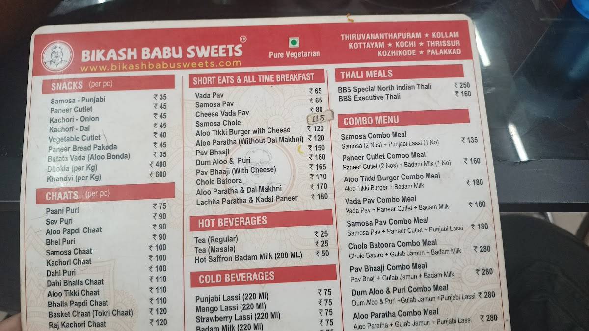 Bikash Babu Sweets & Chaats menu