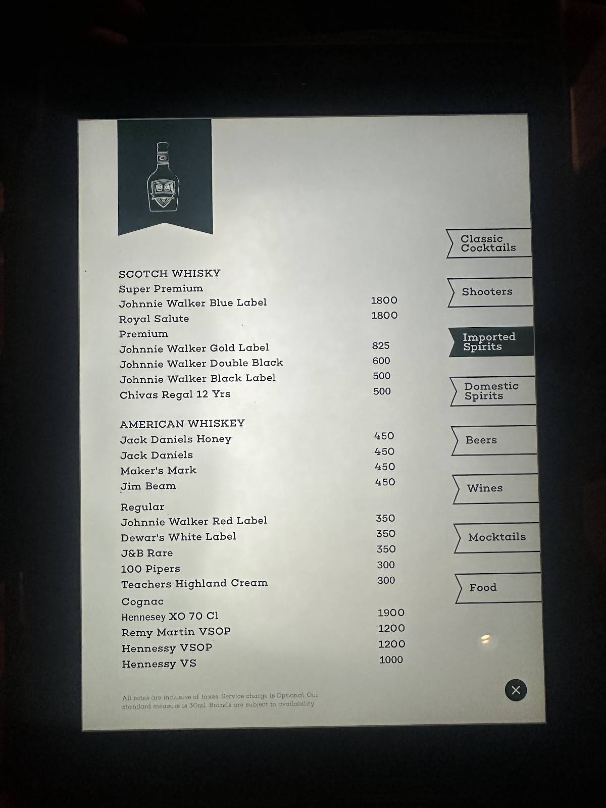 Bike & Barrel menu