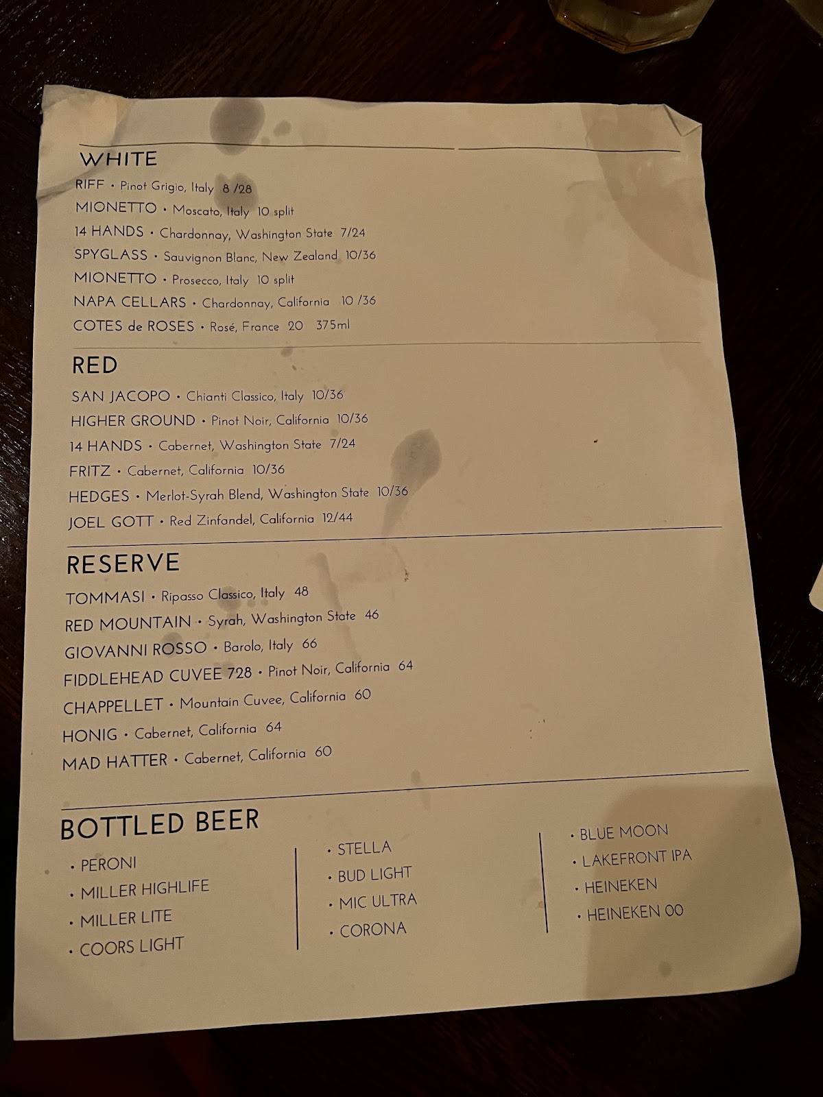Menu at Bimbo's Italian Restaurant, McHenry