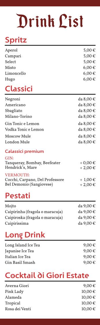 Menu di Birraria Giori Dal 1881 
