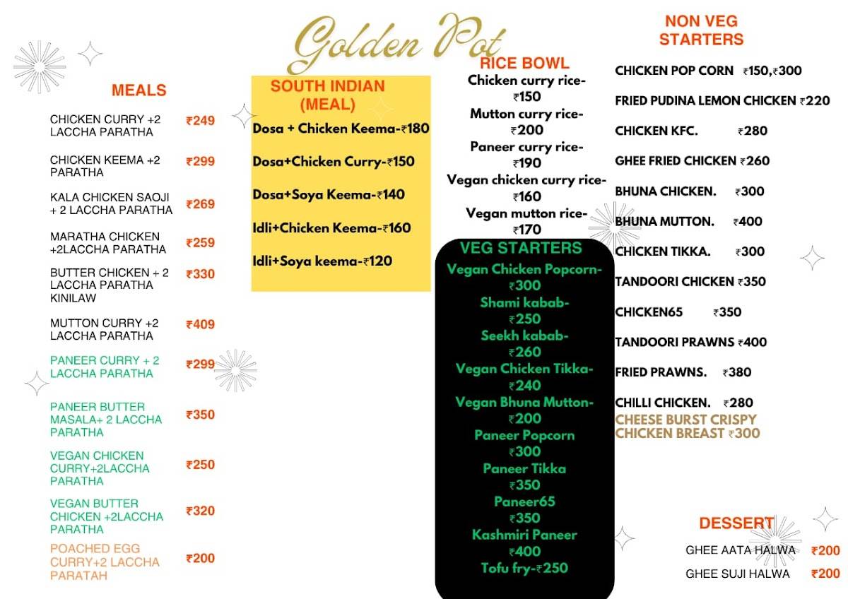 The Golden Pot menu