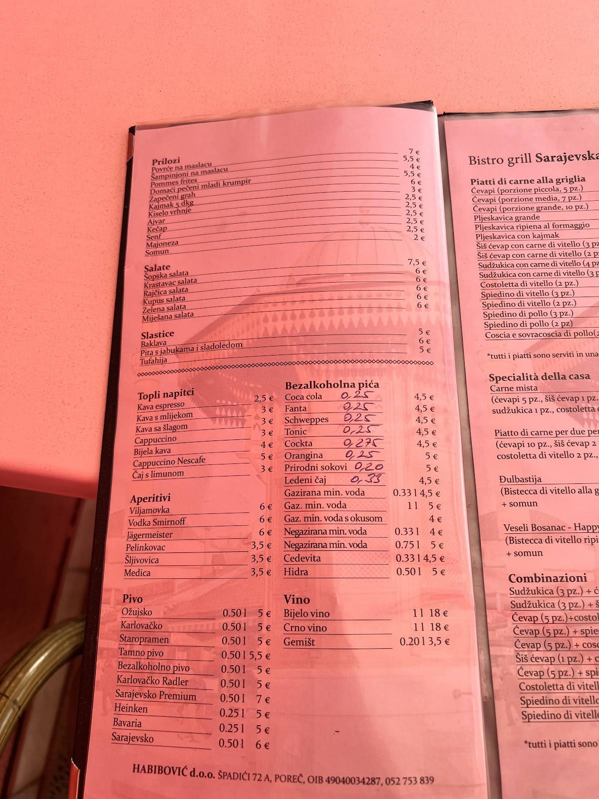 Menu di Bistro grill Sarajevska priča 