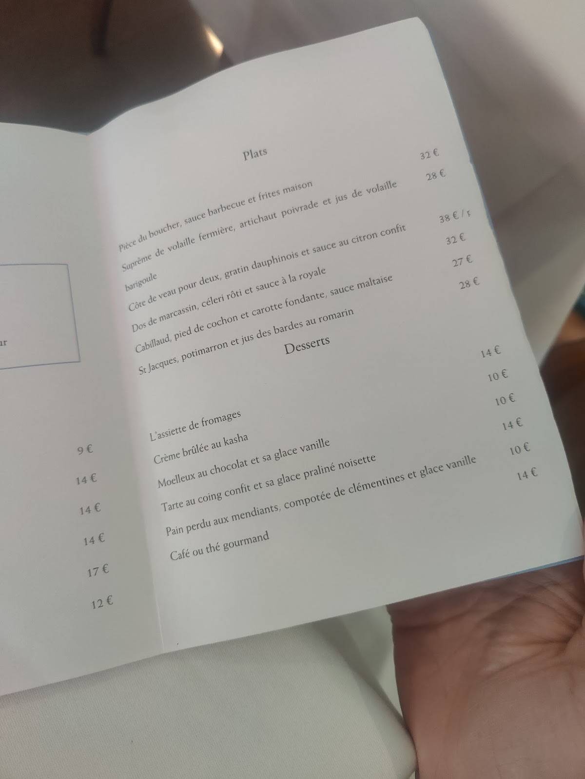 Menu de Bistrot Phebe - Chez La Vieille