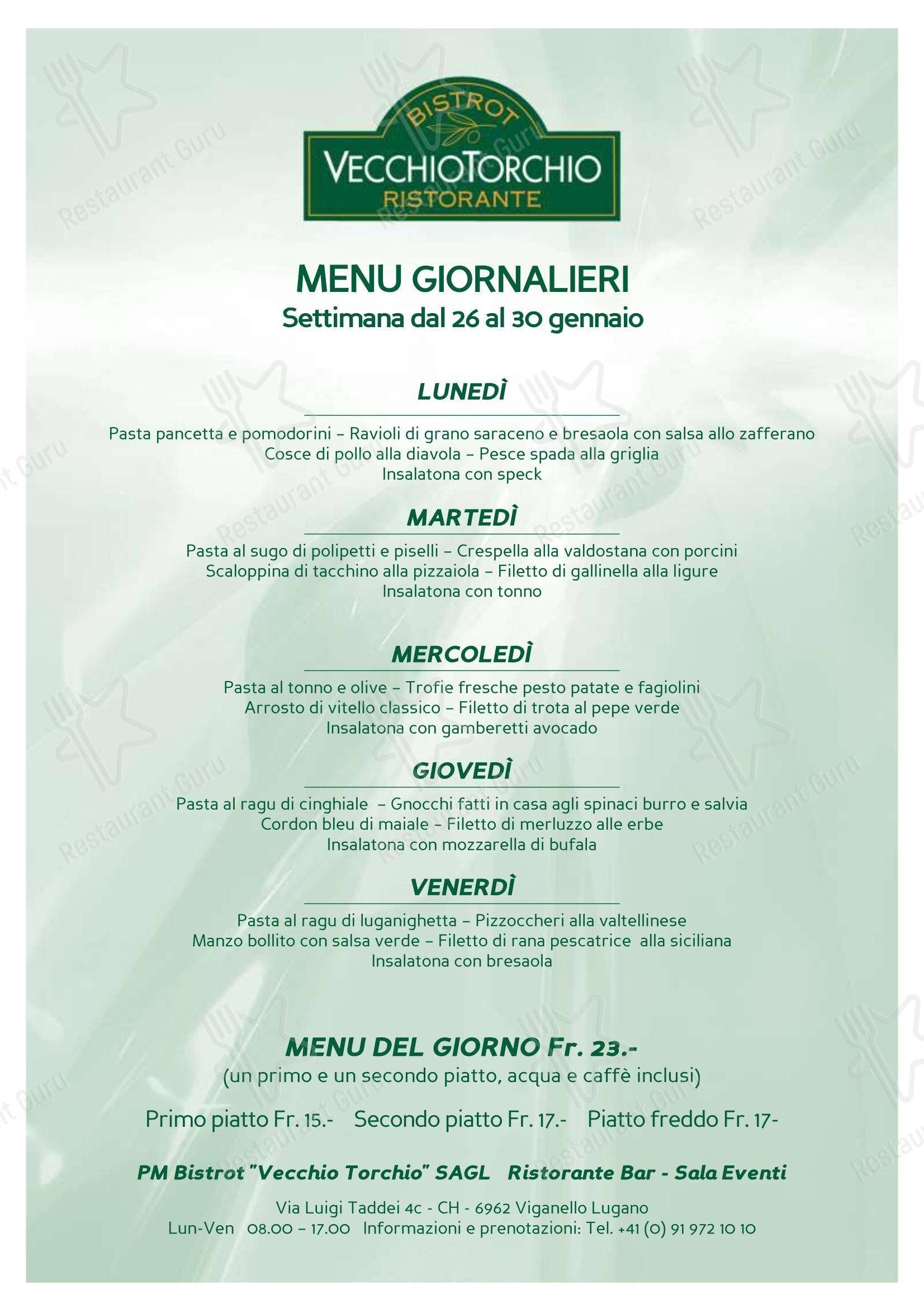 Menu per Bistrot Vecchio Torchio in Lugano