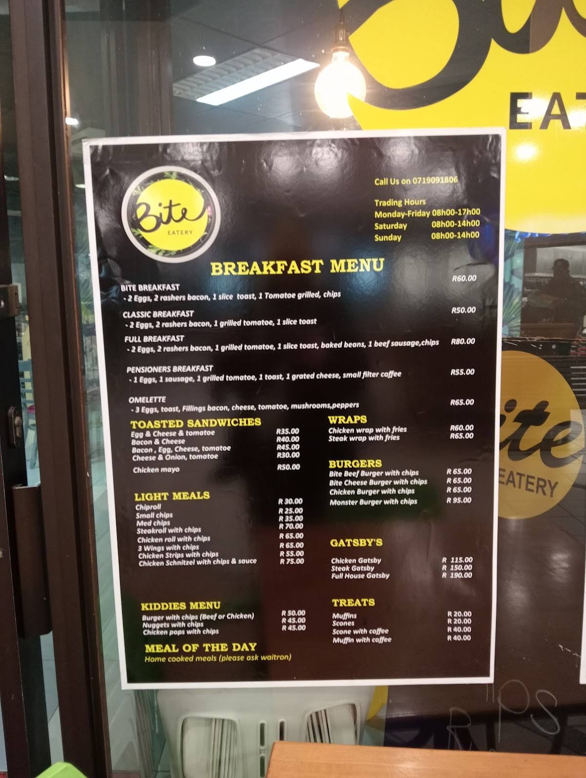 Menu at Bite Eatery restaurant, Paarl