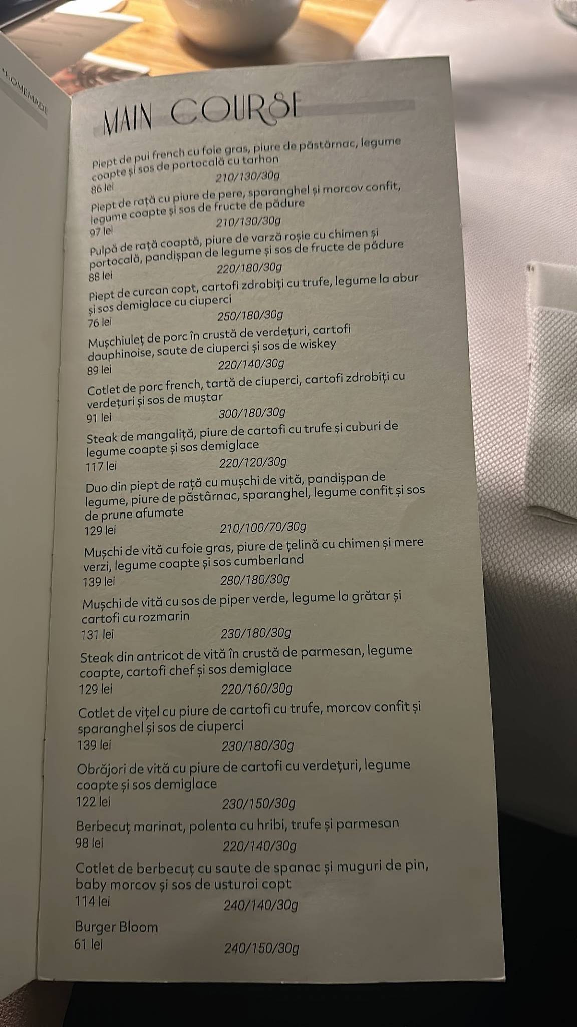 Menu de Bloom Restaurant