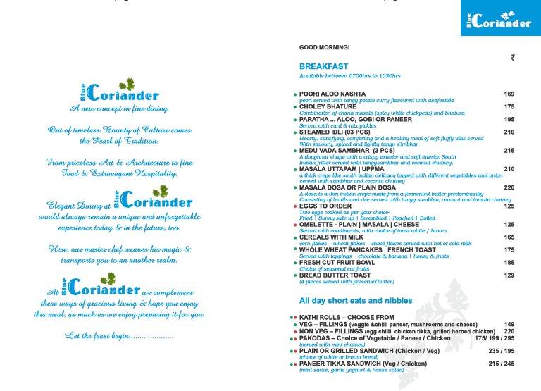 Blue Coriander Jodhpur menu