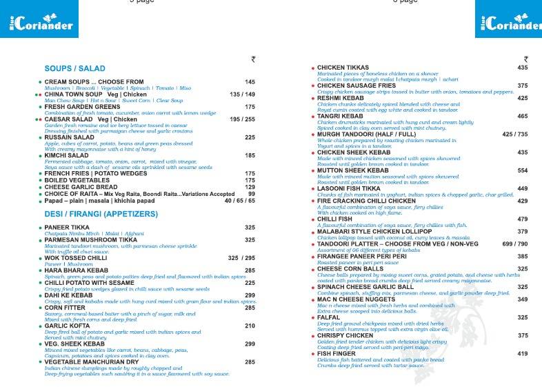 Blue Coriander Jodhpur menu