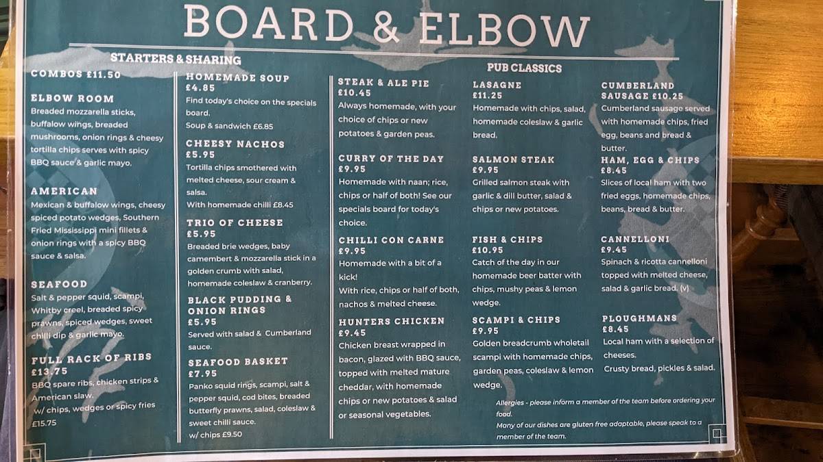 Menu at Board & Elbow pub & bar, Penrith