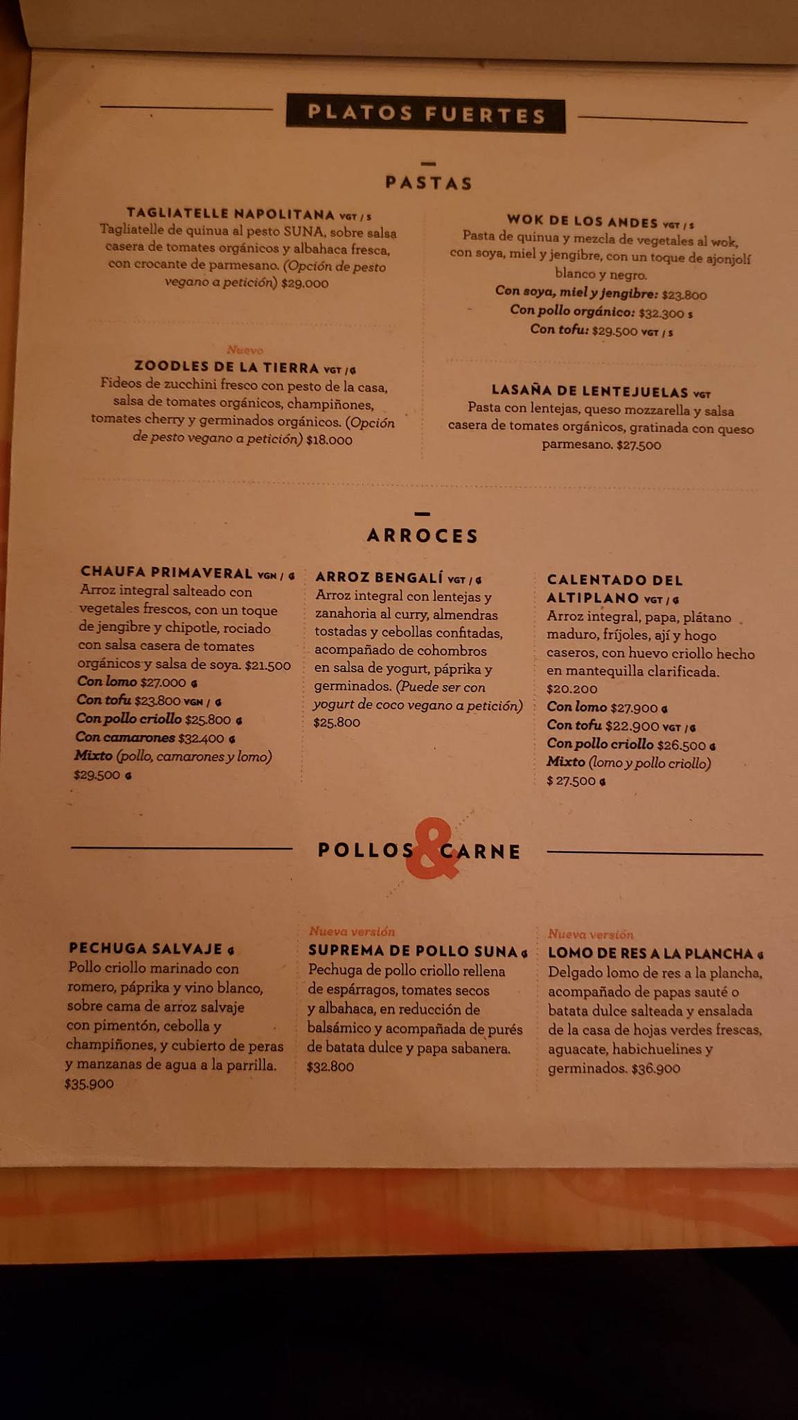 Carta De SUNA - Restaurante Y Mercado, Bogotá, Cl. 72A #5 - 09