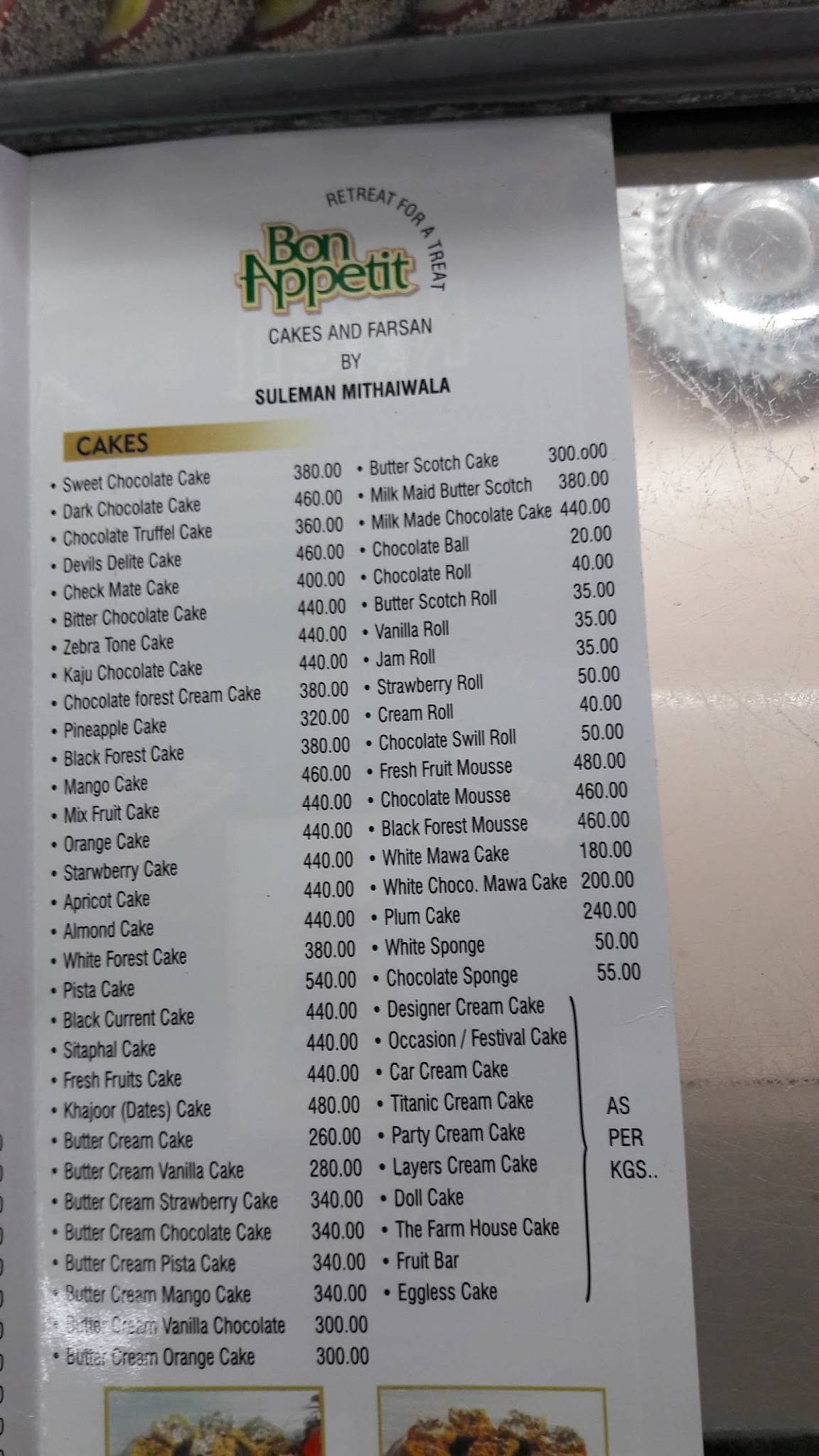 Bon Appetit menu