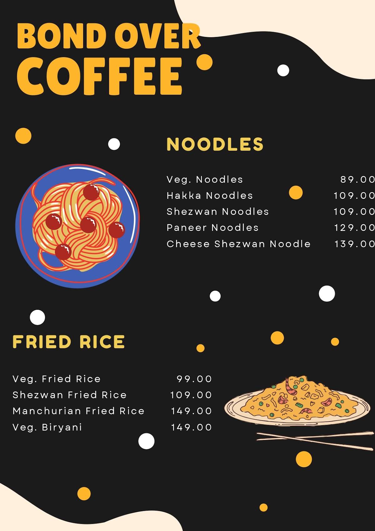 Bond Over Coffee Cafe lounge menu