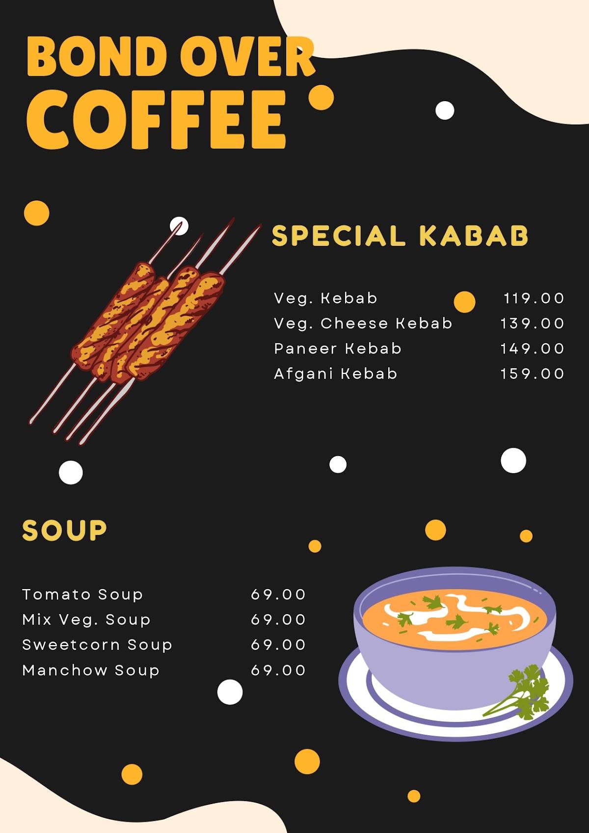 Bond Over Coffee Cafe lounge menu