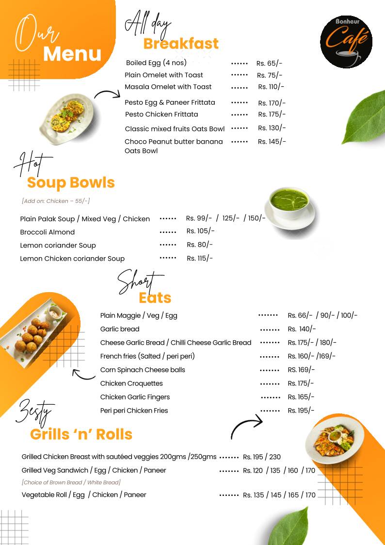 Bonheur Cafe menu