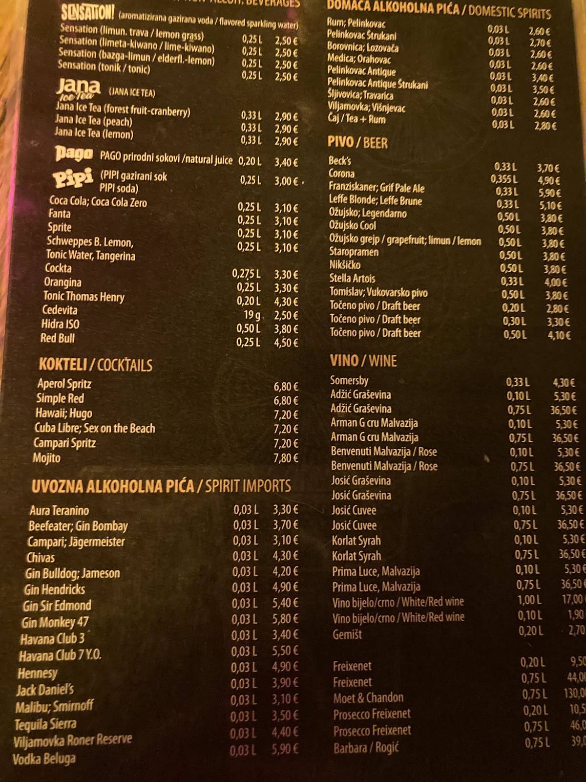 Menu di Bonita Caffe & Sandwich Bar 