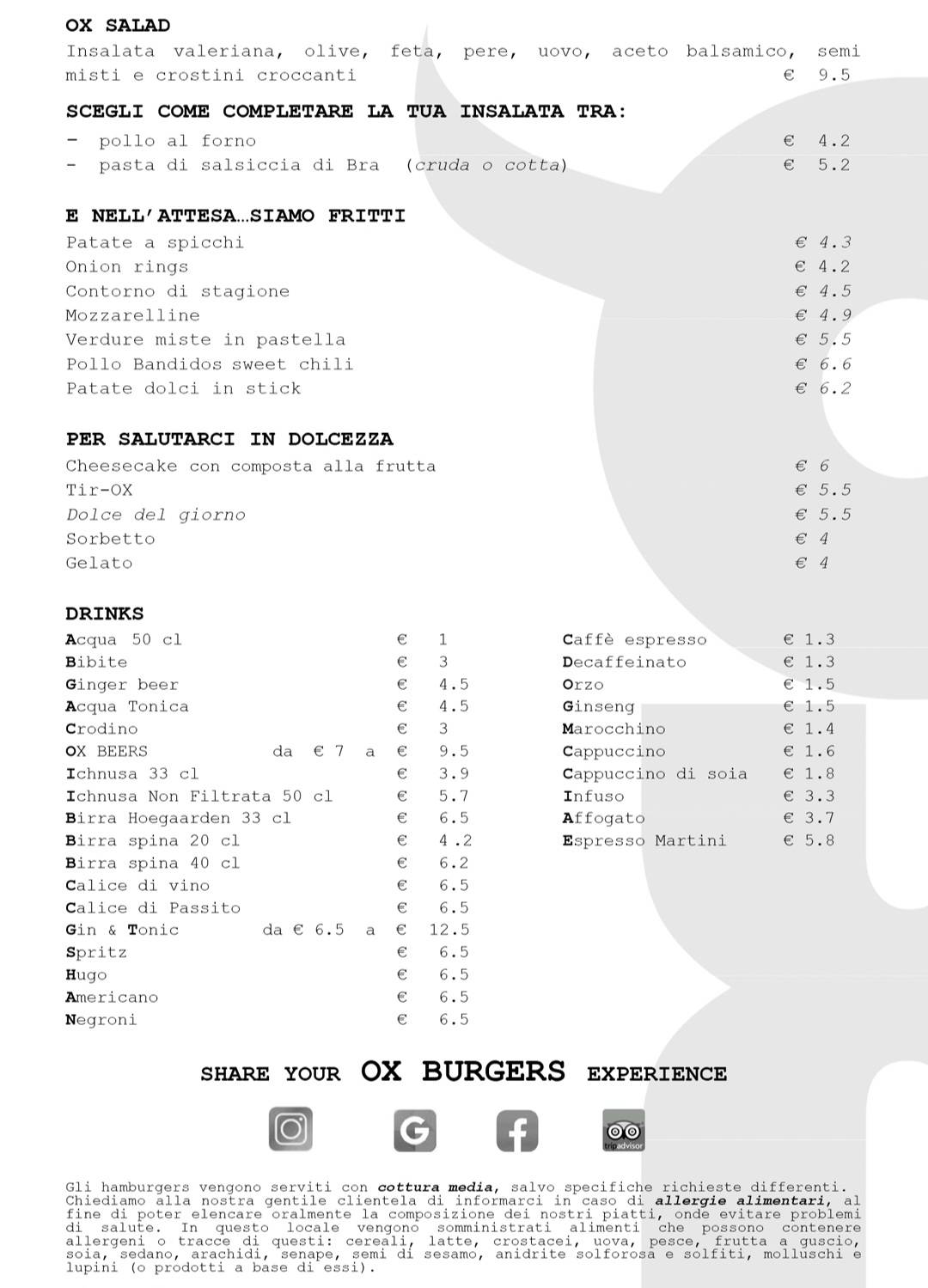 Menu di Ox Burgers 