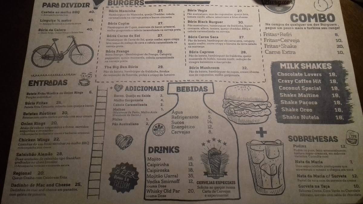 Bóris Burguer cardápio