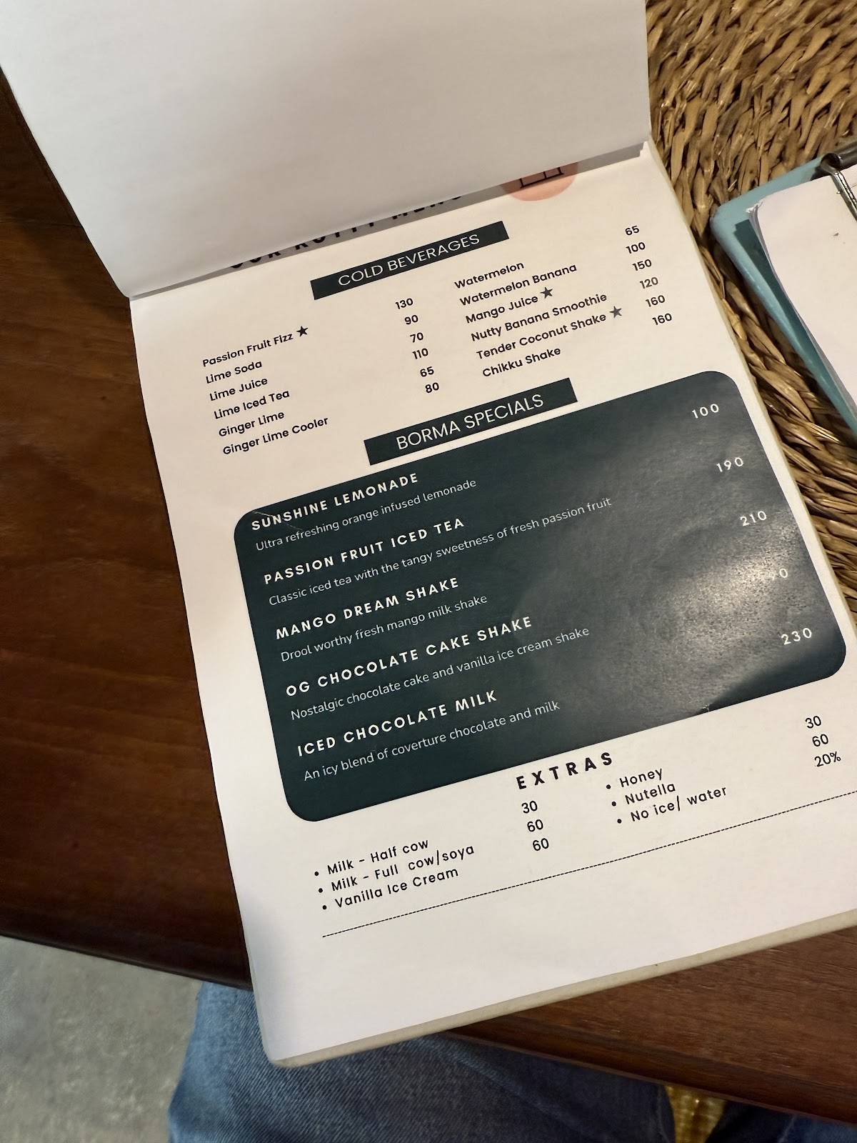 Borma Cafe menu