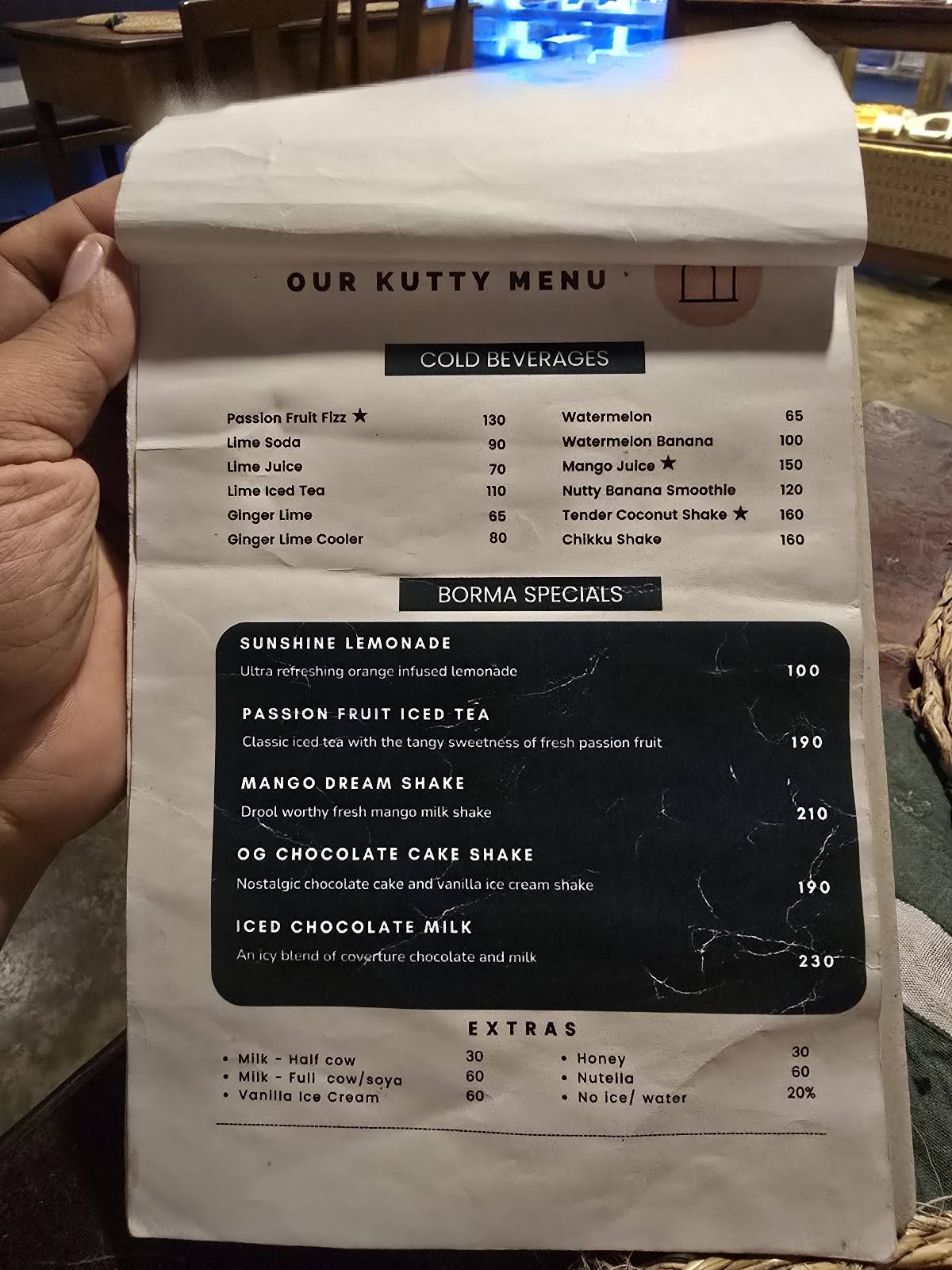 Borma Cafe menu