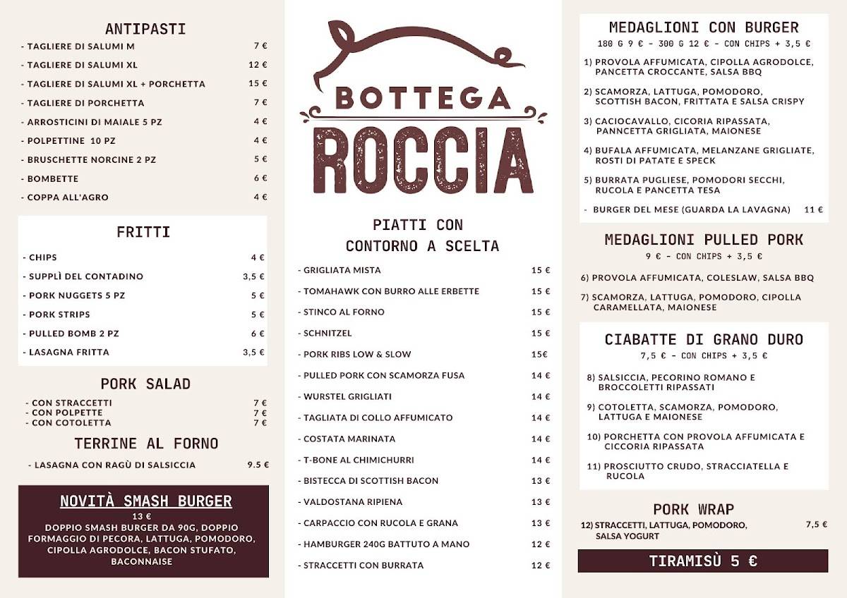 Menu di Bottega Roccia 