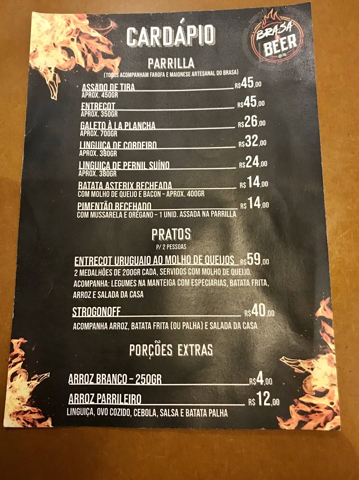 Brasa e Beer cardápio