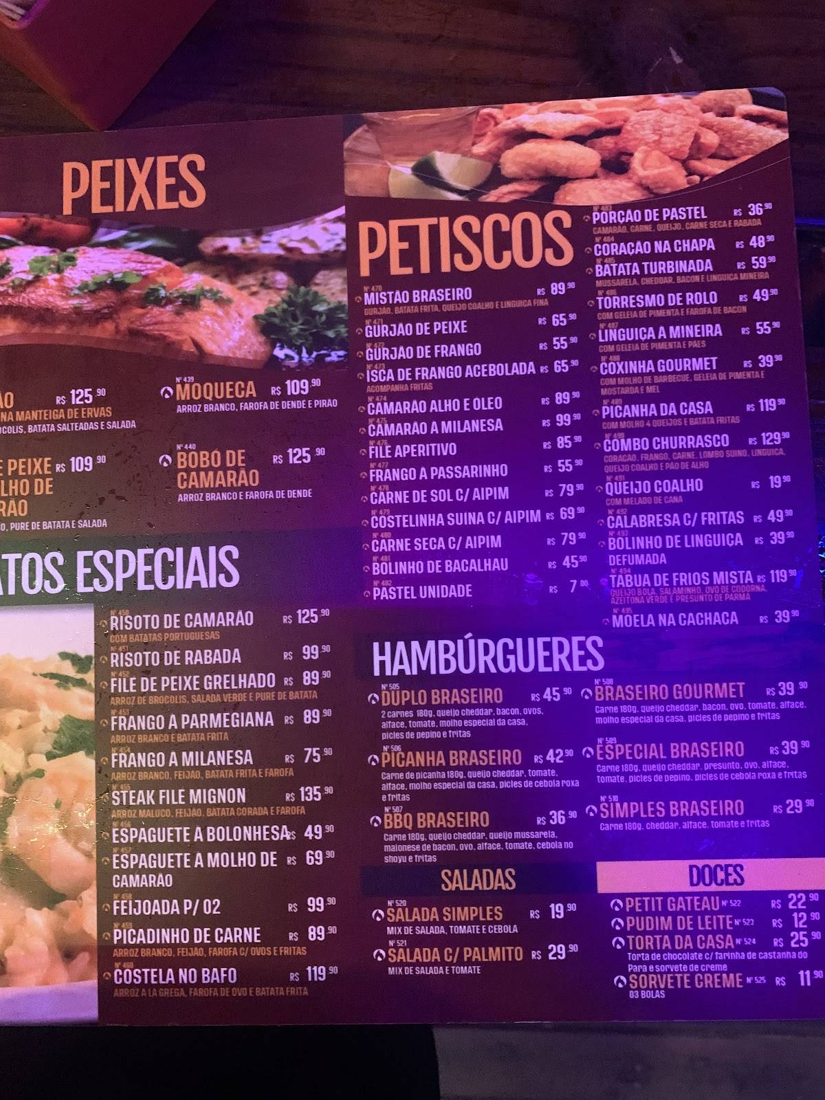Braseiro gourmet cardápio