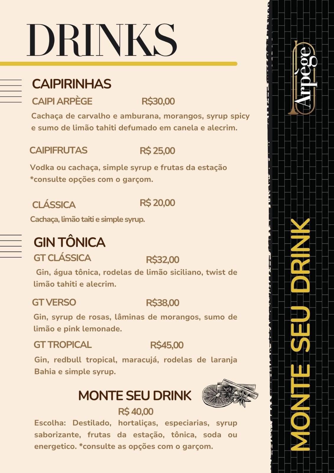Arpège Bar cardápio