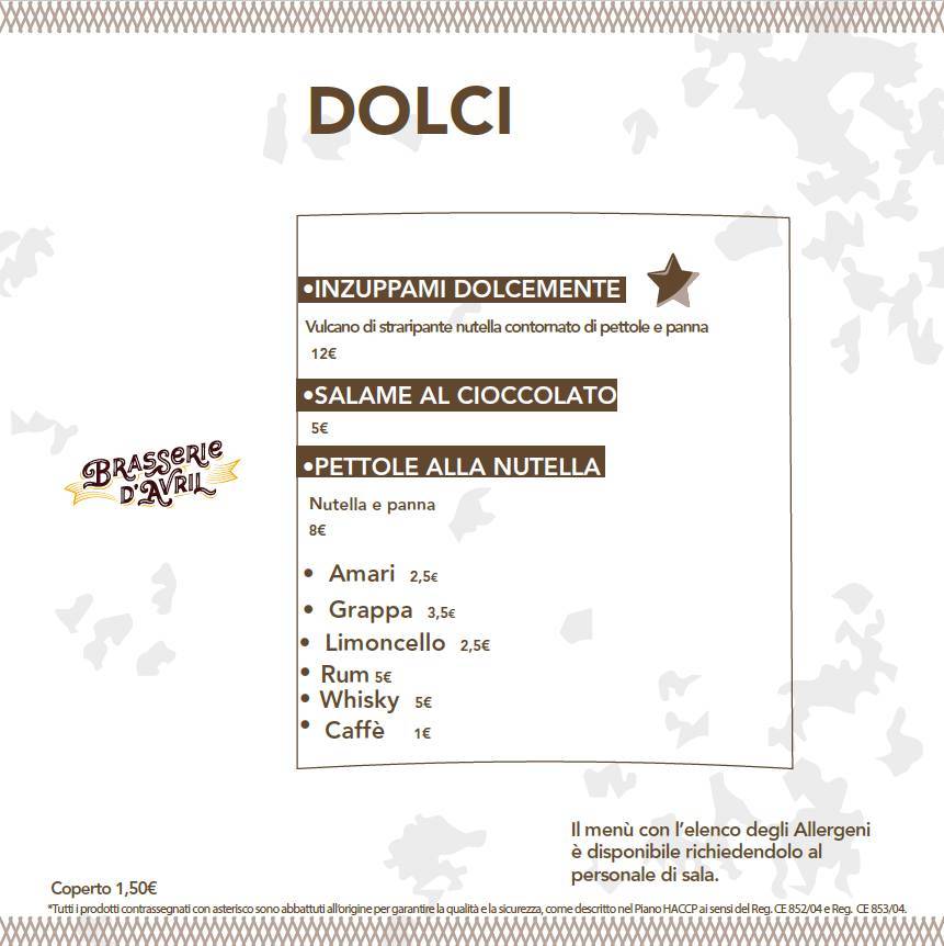 Menu di Brasserie d'Avril 